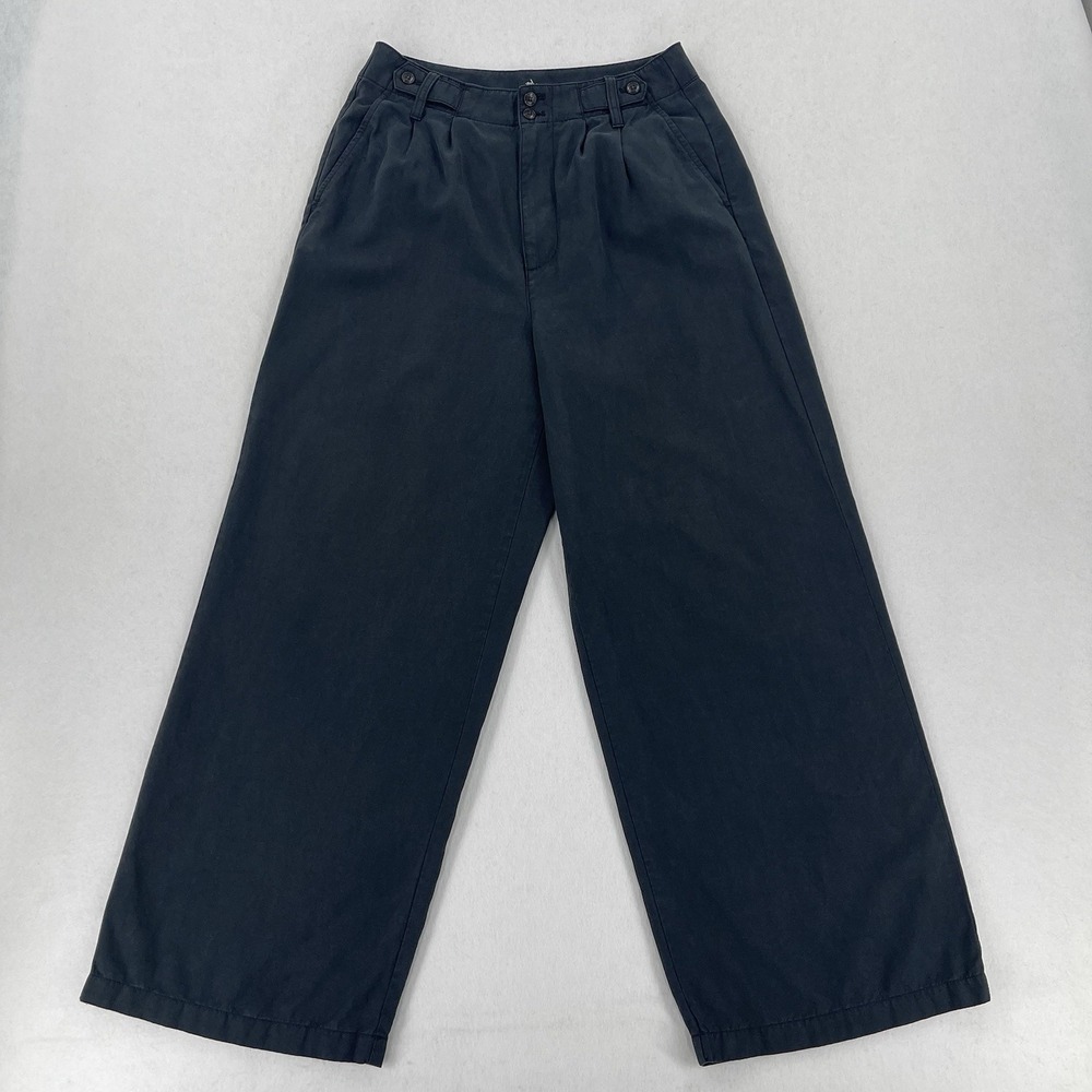 Madewell Harlow Wide Leg Pants Womens 6 Black The Linen Blend Pleated Baggy